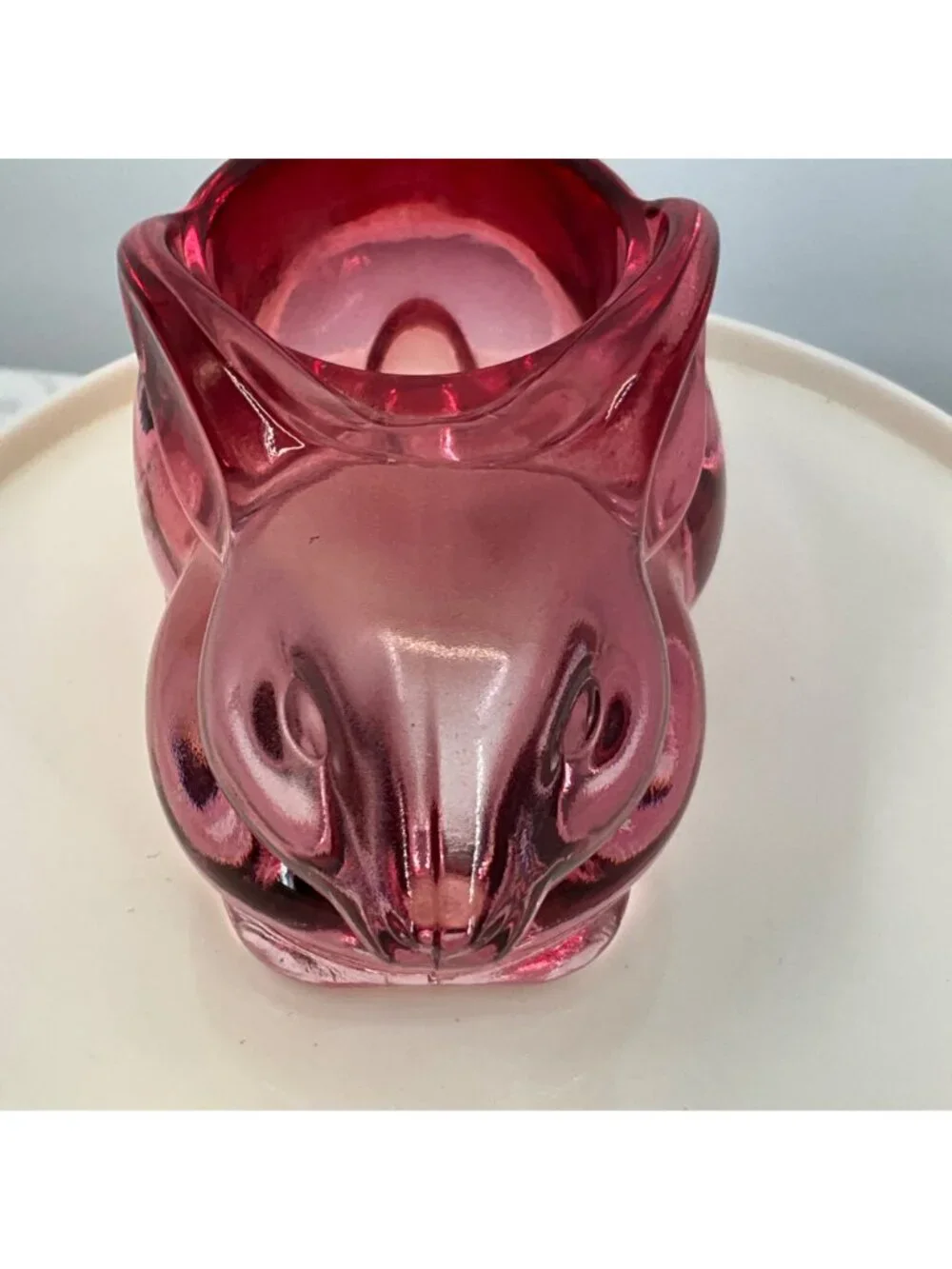 Indiana Glass Rabbit-Shaped Votive Candle Holder Pink